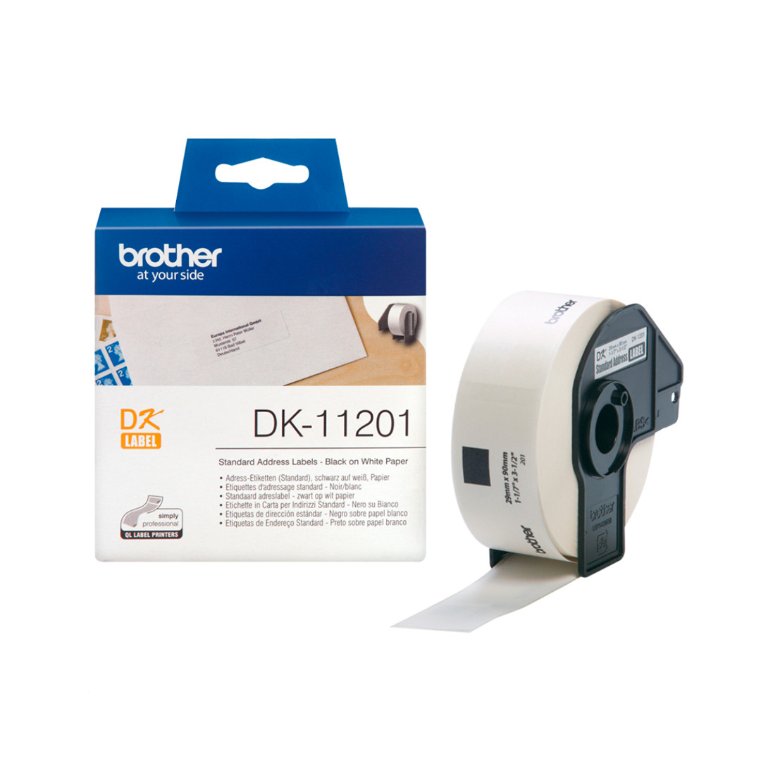 Etichette serie DK per stampanti Brother - Lunghezza -mm- 90 - Larghezza -mm- 38 - Colore nero/bianco - 