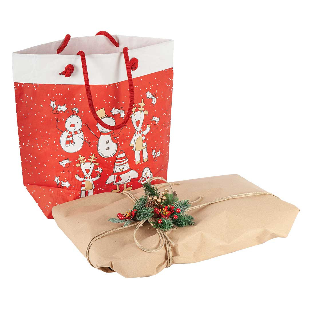 Shopper in carta cemento Natale - Larghezza -cm- 32 - H -cm- 35 - Soffietto -cm- 13 - 